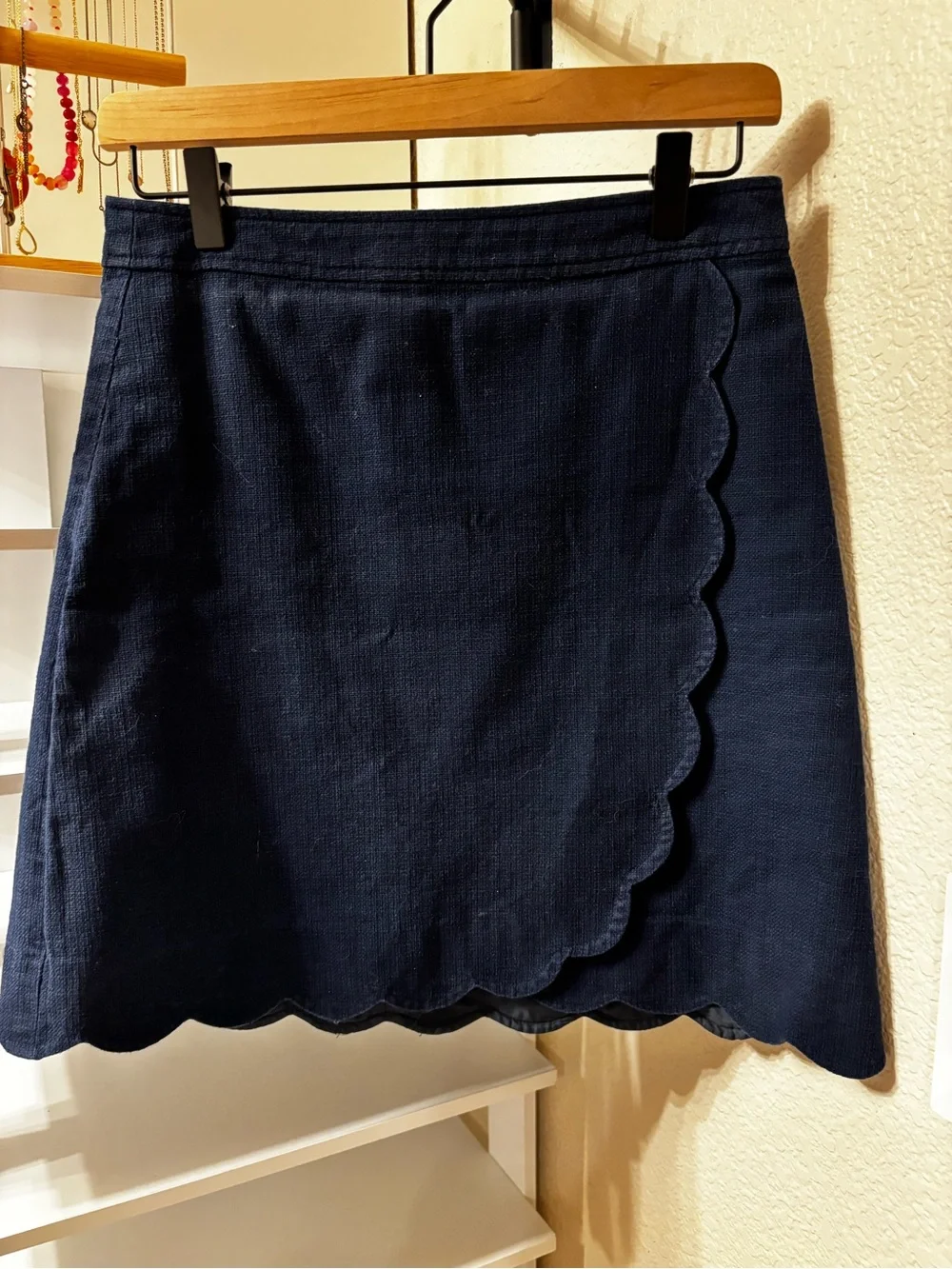 J. Crew Navy Scalloped Wrap Skirt